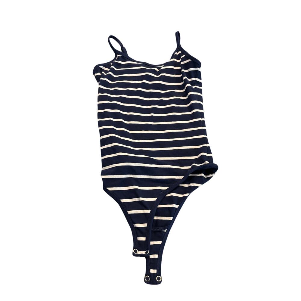 Forever 21 Navy Blue & White Striped Bodysuit Size S